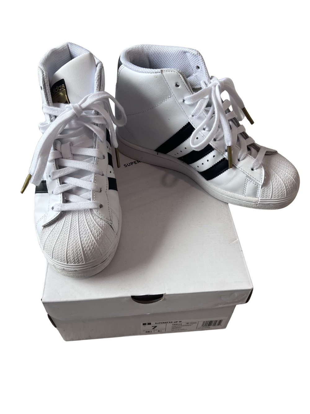 RARE Adidas Superstar Up Wht/Blk High-Top Sneakers with Hidden Wedge Heel